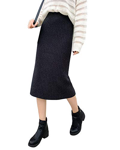 Damen Herbst und Winter Stretch Einfarbig Bleistiftrock Strickrock Bodycon Herbst Winter Enge Röcke Dunkel Grau Lange Eine Größe von YAOTT