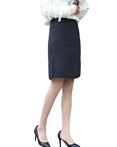 Damen Herbst und Winter Stretch Einfarbig Bleistiftrock Strickrock Bodycon Herbst Winter Enge Röcke Dunkel Grau kurz Eine Größe von YAOTT