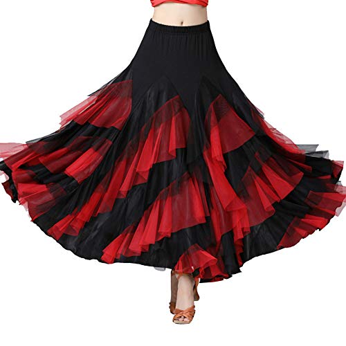 Damen Moderner Maxirock Tanzrock Hippie Bauchtanz Rock Tanzen Kostüm Walzer Tango Ballsaaltanz Schaukelrock rot One Size von YAOTT