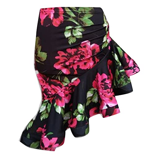 Damen Röcke Salsa-Tango-Ballsaal-Rock Irregulär Bodycon Rock mit Kordelzug Latin Dance Flamenco-Kostüm Tanzkleidung Rüschen-Swing Rockabilly Tanzrock Hua1DanYu von YAOTT