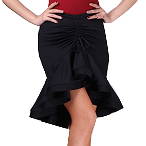Damen Röcke Salsa-Tango-Ballsaal-Rock Irregulär Bodycon Rock mit Kordelzug Latin Dance Flamenco-Kostüm Tanzkleidung Rüschen-Swing Rockabilly Tanzrock SchwarzDanYu von YAOTT