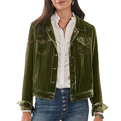 Damen Velvet Jacke Einfarbig Revers Knopf Samt Jacke Vintage Cargo Jacke Frühling Herbst Kurz Mantel Arbeitsjacke Casual Vorne Offen Cardigan Strickjacke Damenjacke Büro Jacke Farbe E XXL von YAOTT