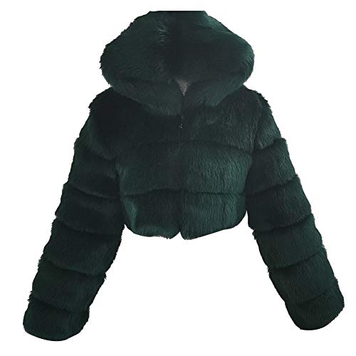 Damen Winter Elegant Kurz Faux Fox Pelzjacke Pelzmantel Langarm Gefälle Parka Cardigan Mantel Kunstfell Jacke Kapuzenjacke Dunkelgrün XL von YAOTT