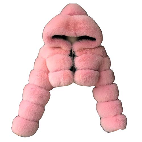 Damen Winter Elegant Kurz Faux Fox Pelzjacke Pelzmantel Langarm Gefälle Parka Cardigan Mantel Kunstfell Jacke Kapuzenjacke Dunkelpink XS von YAOTT