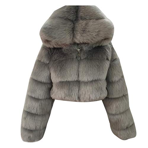 Damen Winter Elegant Kurz Faux Fox Pelzjacke Pelzmantel Langarm Gefälle Parka Cardigan Mantel Kunstfell Jacke Kapuzenjacke Grau S von YAOTT