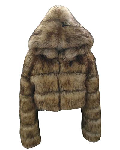 Damen Winter Elegant Kurz Faux Fox Pelzjacke Pelzmantel Langarm Gefälle Parka Cardigan Mantel Kunstfell Jacke Kapuzenjacke Luozi M von YAOTT