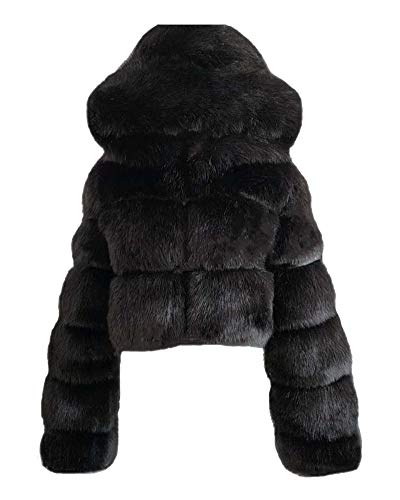 Damen Winter Elegant Kurz Faux Fox Pelzjacke Pelzmantel Langarm Gefälle Parka Cardigan Mantel Kunstfell Jacke Kapuzenjacke Schwarz XS von YAOTT