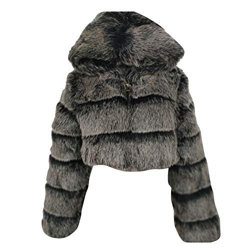 Damen Winter Elegant Kurz Faux Fox Pelzjacke Pelzmantel Langarm Gefälle Parka Cardigan Mantel Kunstfell Jacke Kapuzenjacke Silver Fox M von YAOTT