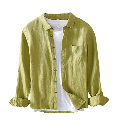 Hemd Herren Leinenhemd Langarm Freizeithemden für Männer Vintage Leinen Langarmhemd Strand Leinen Hemden Sommerhemd Regular Fit Men Shirts M von YAOTT