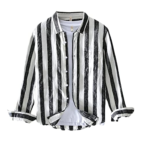 Hemd Herren Leinenhemd Langarm Hemden Sommerhemd Gestreifte Freizeithemden mit Knöpfen Regular Fit Men Shirts L von YAOTT