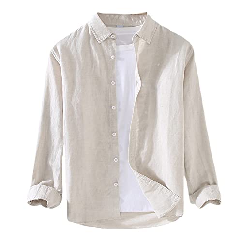 Herren Hemd Herren Hemden Baumwolle Leinenhemd Regular Fit Langarm Sommerhemd Herrenhemden Freizeithemd Businesshemd Männer Einfachheit Lose Langarm Leinen Shirts Basic Shirt Strandhemd Stil D XS von YAOTT