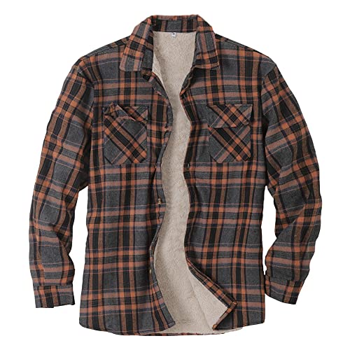 Herren Holzfällerhemd Komfort Warmer Karodruck Hemdjacke Polar Flanell Fleece gefüttert Langarm Country-Shirt Wattierte Sherp-Jacke Arbeiter Winter Tops Thermohemd Winterjacke Mantel Braun M von YAOTT