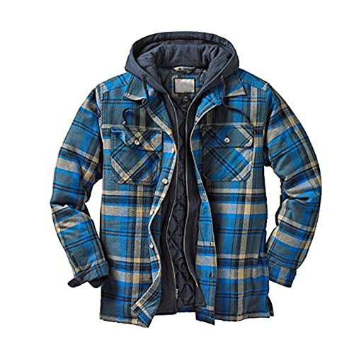 Herren Karierter Hoodie Kapuzenpullover Hooded Thermohemd Flanellhemd Winterjacke Hoody Fleecefutter Holzfällerhemd Arbeitshemd Hoodie Sweatjacke mit Kapuze Strickjacke Blau 3XL von YAOTT
