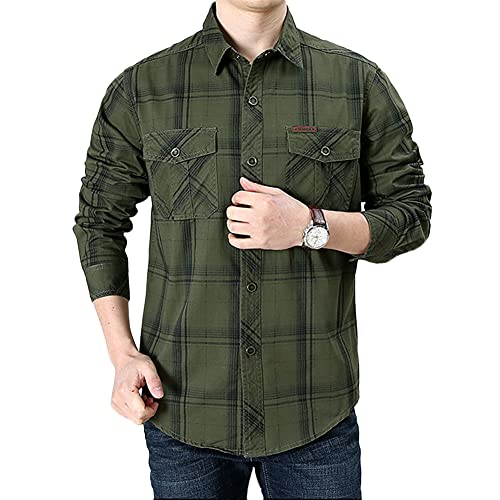 Herren Karohemd 100% Baumwolle Langarmhemd mit Brusttasche Langarm Hemd Kariertes Freizeithemd Holzfällerhemd Regular Fit Herrenhemd Männer Check Cargo Shirt Arbeitshemd Outdoor Hemden von YAOTT