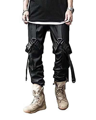 Herren Multi Pocket Hose Hip Hop Hose Motorradhose Cargo Hosen KampfhoseLockere Hose Sporthose Trainingshose Biker Hose Jogginghose Strassenmode Punk Hose Lässige Retro Schwarz20 3XL von YAOTT