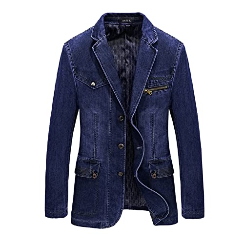 Herren Slim Fit Denim Sakko Sportlich Blazer Jackett Business Freizeit 3 Knöpfe Anzugsjacke Mehrere Taschen Denim Blazer Frühling Herbst Anzug Jacke Männer Jeansjacke Mantel Elegant Hellblau XXL von YAOTT