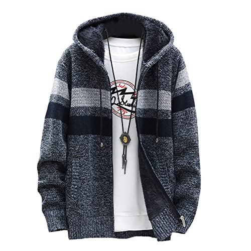 Herren Strickjacke mit Kapuze Fleece Gefüttert Winter Langarm Cardigan Strick Fleecejacke Reißverschluss Hoodie Sweatshirt Jacke Herren Kapuzenjacke Wintermantel Winterjacke für Männer Farbe K XXL von YAOTT