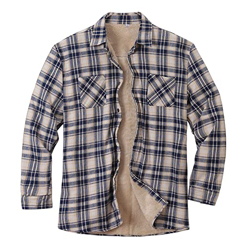 Herren Wattierte Fleece-Futter Gefüttert Sherpa-Hemd Dick kariertes Hemd Thermischer Warm Winter Hemdjacke Normale Passform Lässiges Sherpa-Hemd Flanell Lässige Oberteile Trachtenhemd Schwarz XL von YAOTT