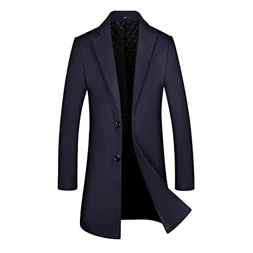 Herren Winter Slim Fit Wollmantel Warm Wintermantel Business Mantel Wollmischung Warm Gefüttert Lange Jacken Winterjacke Wolle Übergangsmantel Winddichter Freizeitmantel Blau M von YAOTT