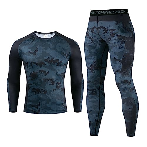 Kompression Set Herren Langarm Kompressionsshirt und Hose 2pcs Set Elastische Sportwear Langarm Gym Sport Enge Basisschicht Schnell Trocknen Fitnessanzug Trainingsanzug Sportanzug Jogginganzug H L von YAOTT