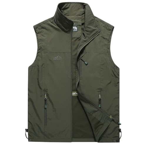 Leichte Softshell Weste für Herren, Wasserdichte Winddichte Laufweste, Outdoor-Weste Sommer Anglerweste, Atmungsaktive Vest Gilet Ärmellose Jacke für Radfahren, Laufen, Wandern, Arbeit,Armeegrün,4XL von YAOTT