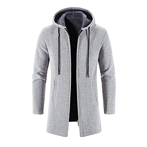 Mantel Herren Kapuze Wintermantel Slim Fit Herrenmantel Winter Business Mantel Trenchcoat Männer Strickjacke mit Kapuze Lang Warm Gefüttert Cardigan Grobstrick Kapuzenjacke Winterjacke Farbe D M von YAOTT