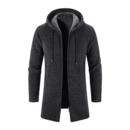 Mantel Herren Kapuze Wintermantel Slim Fit Herrenmantel Winter Business Mantel Trenchcoat Männer Strickjacke mit Kapuze Lang Warm Gefüttert Cardigan Grobstrick Kapuzenjacke Winterjacke Farbe E XL von YAOTT