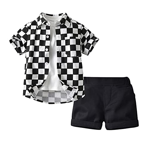 Sommer Kleidung Set für Kinder Jungen,Gentleman Anzug Set Kurzarm Kariertes Hemd + T-Shirt + Shorts 3-Teiliges Set Baby Jungen Bekleidungssets für Strand Urlaub 1-6 Jahre von YAOTT