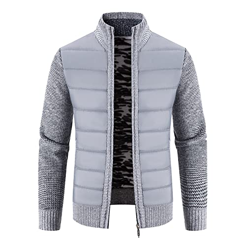 Strickjacke Herren Fleecejacke Sweatjacke mit Reißverschluss Gestrickt Cardigan Stehkragen Pullover Herren Wintermantel Fleece Gefütterte Winter Übergangsjacke Freizeit Strick Winterjacke Farbe B XS von YAOTT