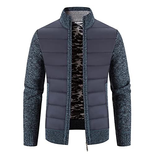 Strickjacke Herren Fleecejacke Sweatjacke mit Reißverschluss Gestrickt Cardigan Stehkragen Pullover Herren Wintermantel Fleece Gefütterte Winter Übergangsjacke Freizeit Strick Winterjacke Farbe E L von YAOTT