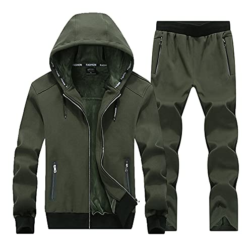 Trainingsanzug Herren Jogginganzug Kapuzenjacke Kapuzenpullover Fleecejacke Sweatjacke+Sporthose Männer Winter Warm Oben Reißverschluss Sweatshirt+Hose Casual Zweiteiliger Fleece Gefüttert Sportanzug von YAOTT