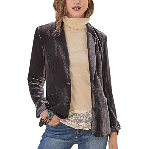 Velvet Blazer Damen Elegant Langarm Revers Knopf Blazer Sakko Einfarbig Mode Casual Anzugjacke Business Slim Fit Anzug Top Damenjacke Geschäft Büro Samt Kurz Jacke Mantel Bolero Jacke Farbe A XL von YAOTT