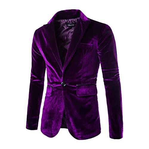 YAOTT Anzugjacke Herren Slim Fit Samt Sakko Revers EIN-Knopf Anzug Jacke Modern Blazer für Business Hochzeit Party Freizeit Violett M von YAOTT