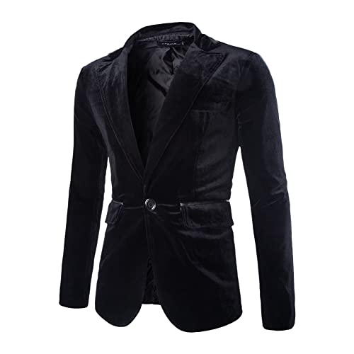 YAOTT Anzugjacke Herren Slim Fit Samt Sakko Revers EIN-Knopf Anzug Jacke Modern Blazer für Business Hochzeit Party Freizeit Schwarz M von YAOTT