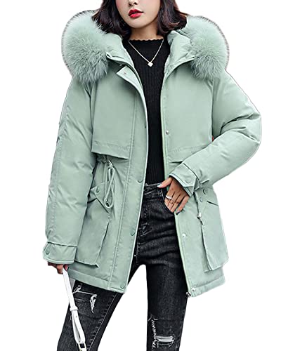 YAOTT Damen Fleece Parka Mantel Kunstpelz Dicker Plüsch Trenchcoat Warmer Hoodie Tolle Übergangs Winterjacke Teddyfutte Isolierte Jacke Weicher flauschiger Trenchcoat Funktionsjacke Grün M von YAOTT