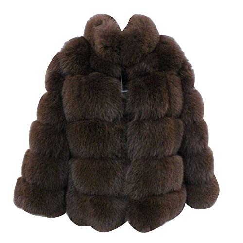 YAOTT Damen Kurz Flauschiges Kunstfuchsfell Stehkragen Langarm Luxus Parka Outwear Jacke Große Größen Kunst Fellmantel Elegant Warm Kunstfell Pelzmantel Dunkelbraun M von YAOTT