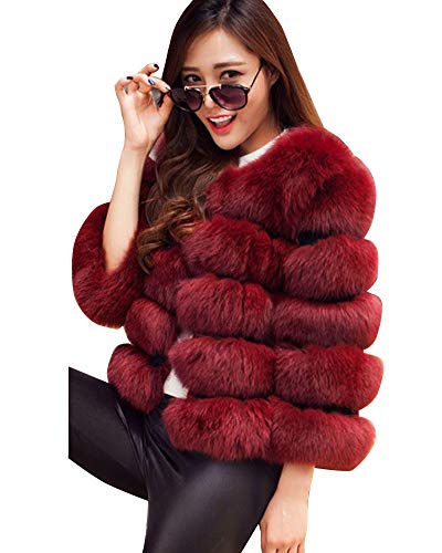 YAOTT Damen Kurz Kunstpelzmantel Lässig Dicke Kunstpelz Dick Cardigan Jacke Große Größen, Jacke Winterjacke Outwear Warm Pelzjacke Pelzmantel Weinrot L von YAOTT