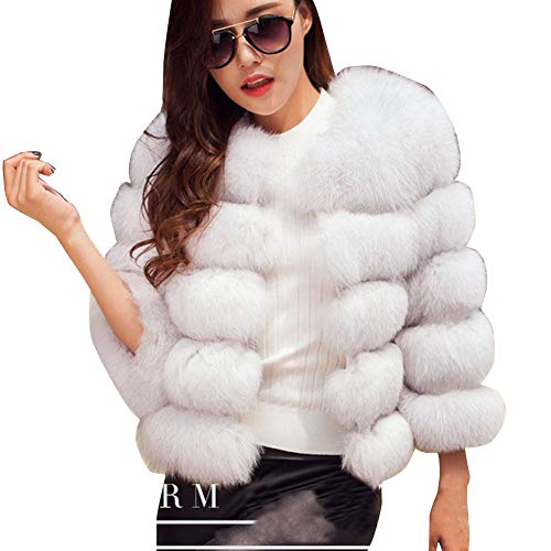 YAOTT Damen Kurz Kunstpelzmantel Lässig Dicke Kunstpelz Dick Cardigan Jacke Große Größen, Jacke Winterjacke Outwear Warm Pelzjacke Pelzmantel Weiß XS von YAOTT