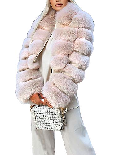 YAOTT Damen Kurze Kunstpelz Flauschig Shaggy Coat Luxus Langarm Winter Parka Mantel Jacke Outwear Fellmantel Wintermantel kunstpelz Parka apricot XS von YAOTT