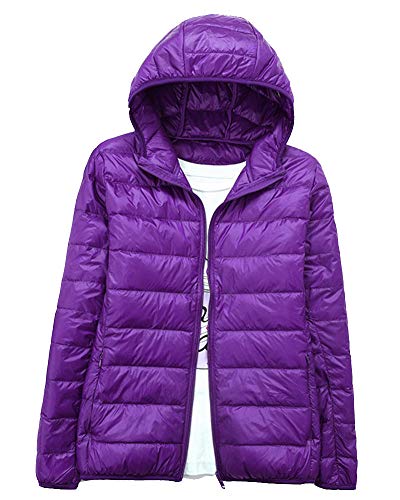 YAOTT Damen Leichte Kurze Daunenjacke Mit Kapuze Daunen Winterjacken Packable Übergangsjacke Steppjacke mit Reißverschlusstasche Hooded Warm Outerwear Slim Fit Lila 3XL von YAOTT