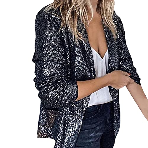 YAOTT Damen Pailletten Blazer Sakko Elegant Langarm Glitzer Cardigan Jacke Business Slim Fit Outwear Blazerjacke Oberteil Tops Casual Kurz Mantel Anzugjacke Glitzer Party Outfits Clubwear Farbe B L von YAOTT