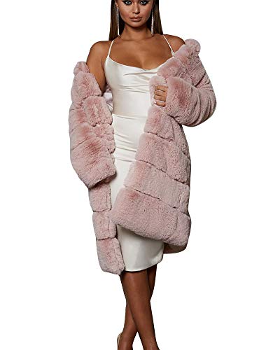 YAOTT Damen Shaggy Mantel Verdickt Long Trench Windbreaker Winter Warm Kunstpelz Flauschiger Mantel Langarm Jacke Cardigan Winterjacke Fellmantel Wintermantel Parka Trenchcoat Pink 3XL von YAOTT