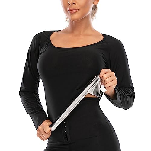 YAOTT Damen Thermo Saunaanzüge Fitness Lange Ärmel Sauna Shirt Abnehmen Sport Workout Schwitzeffekt Sauna Hemd Schwitzjacke Schwitzen Waist Trainer Bauchweg Body Shaper Körperformer Schwitzanzug M/L von YAOTT