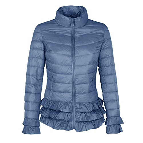 Damen Ultra-Leichte Daunenjacke,Rollkragen Packbare Warme Outdoorjacke Eleganter Vintage Wintermantel Unten Spitze Kurze Steppjacke Mit Taschen,Blau,XL von YAOTT