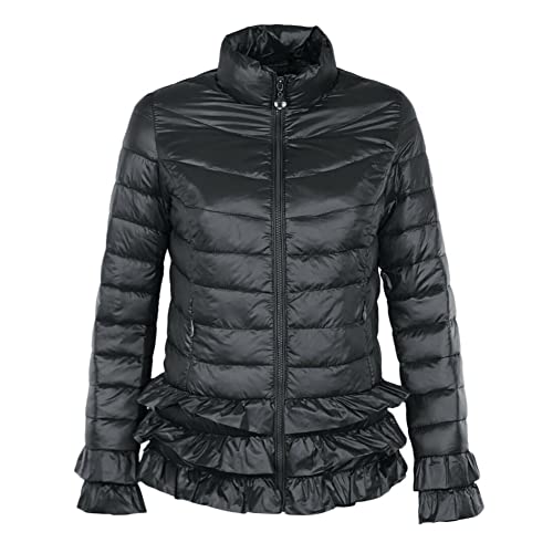 YAOTT Damen Ultra-Leichte Daunenjacke,Rollkragen Packbare Warme Outdoorjacke Eleganter Vintage Wintermantel Unten Spitze Kurze Steppjacke Mit Taschen,Schwarz,L von YAOTT