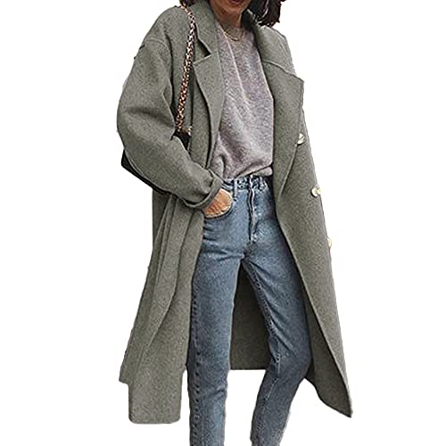 YAOTT Frauen Solid Trenchcoat Herbst Winter Langen Mantel Klassisch Zweireihiger Revers Jacke Mantel Elegantes Warme Komfortabel Parka Business Mantel,Grün,XL von YAOTT