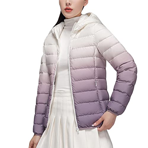 YAOTT Frauen Winter-Farbverlauf Daunenjacke mit Kapuze Leicht Langarm Bomber-Stepp Puffer Gepolsterte Bubble-Jacke Steppjacke Übergangsjacke KapuzenJacke Funktionsjacke JBViolett S von YAOTT