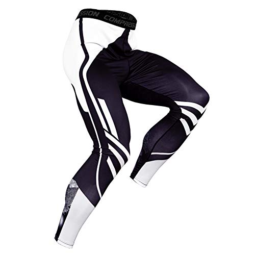 YAOTT Funktions Laufhose Lang Herren Kompressionshose Fitnesshose Sporthose Trainingshose Schnelltrocknende Elastische Pants Sportswear für das Ganze Jahr Weiß L von YAOTT