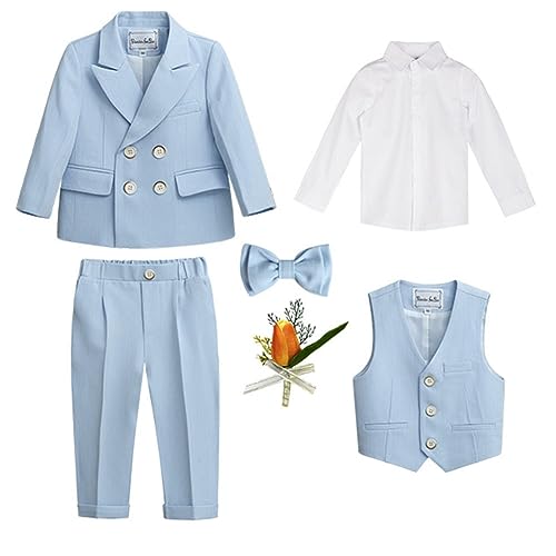 YAOTT Gentleman-Anzug Jungen Britischer Stil Smoking-Blazer Hochzeit Taufe Jacke Hose Formeller Anzug Kostümpartykleidung Outfits-Set für Hochzeits-Abschlussball Blau6XMLCLX von YAOTT