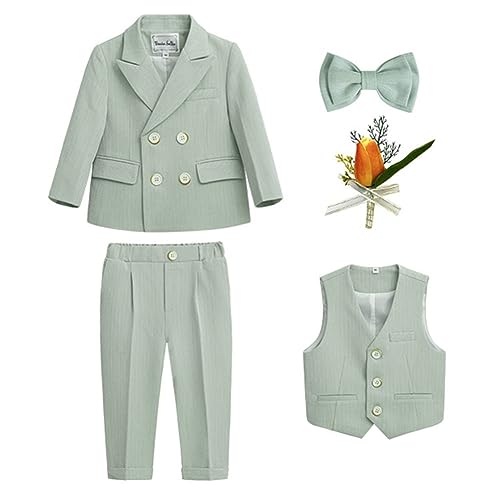 YAOTT Gentleman-Anzug Jungen Britischer Stil Smoking-Blazer Hochzeit Taufe Jacke Hose Formeller Anzug Kostümpartykleidung Outfits-Set für Hochzeits-Abschlussball Grün5XMLLX von YAOTT